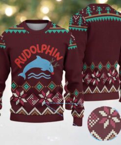 Maroon Snowflake Pattern “Rudolphin Miami Dolphins” Ugly Christmas Sweater