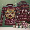 White and Red Ugly Christmas Sweater with Snowflake and Heart Pattern Featuring Pink Flamingos and Santa Sleigh