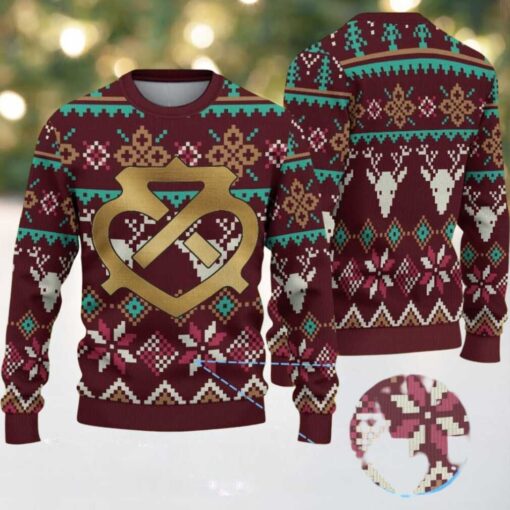 Maroon Ugly Christmas Sweater with Reindeer and Snowflake Pattern Featuring Chivas Logo