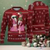 Teal Ugly Christmas Sweater with White Snowflake Pattern Featuring Santa Dinosaur