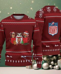 Maroon & White Nordic Tree Pattern “Bad Bunny Hot Cocoa Crew” Ugly Christmas Sweater