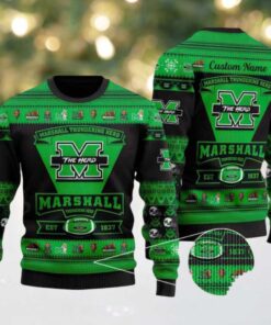 Marshall Thundering Herd Football Team Logo Custom NCAA Ugly Christmas Sweater