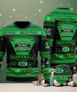 Marshall Thundering Herd Football Team Logo Custom NCAA Ugly Christmas Sweater