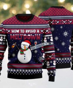 Meltdown Snowman Wine Ugly Christmas Sweater Blue Friends