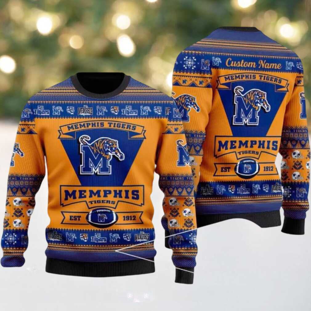 Memphis Tigers Logo Custom Name For Football Fans NCAA Ugly Christmas Sweater Memphis Tigers Logo Custom Name For Football Fans NCAA Ugly Christmas Sweater