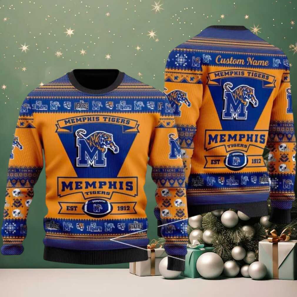 Memphis Tigers Logo Custom Name For Football Fans NCAA Ugly Christmas Sweater Memphis Tigers Logo Custom Name For Football Fans NCAA Ugly Christmas Sweater