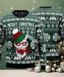 Meowy Christmas Face Ugly Christmas Sweater Green Cheap