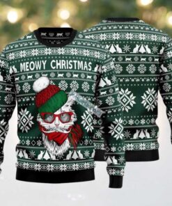Meowy Christmas Face Ugly Christmas Sweater Green Cheap