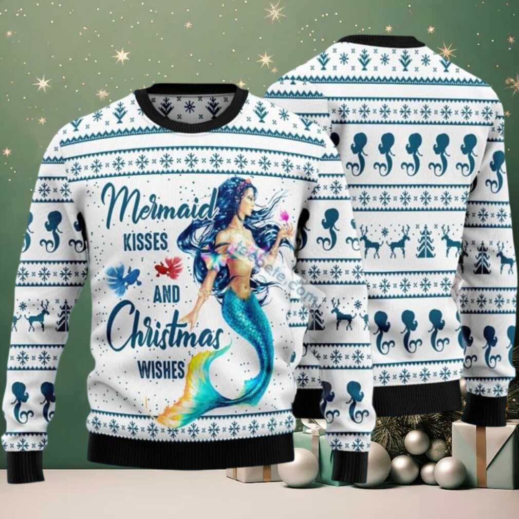 Mermaid Kisses And Christmas Wishes Ugly Sweater Mermaid Family Mermaid Kisses And Christmas Wishes Ugly Sweater Mermaid Family