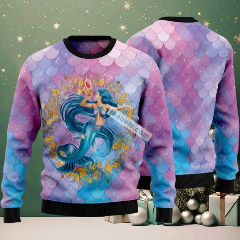 Mermaid Purple Blue Ugly Christmas Sweater Cute Mermaid Purple Blue Ugly Christmas Sweater Cute