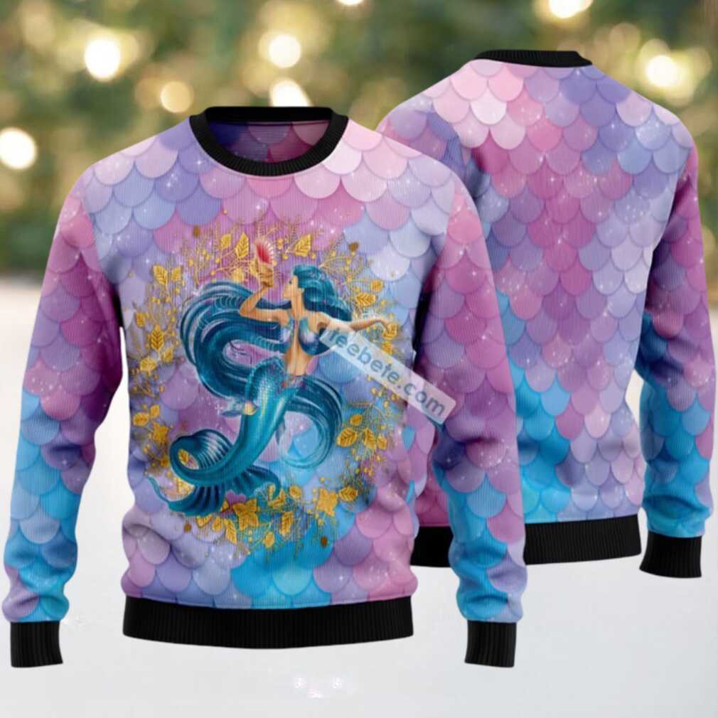 Mermaid Purple Blue Ugly Christmas Sweater Cute Mermaid Purple Blue Ugly Christmas Sweater Cute