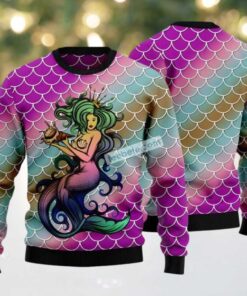 Mermaid Ugly Christmas Sweater Light Purple Best