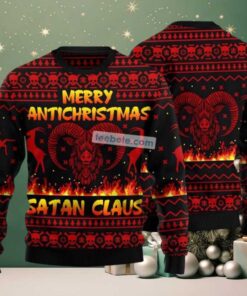 Merry Antichristmas Satan Claus Ugly Christmas Sweater Red Black Vacation
