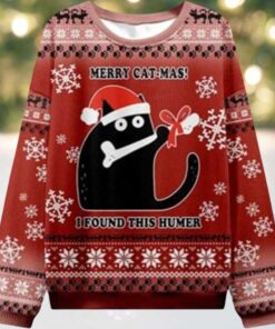 Merry Cat mas I Found This Humer Ugly Christmas Sweater Red Merry Cat mas I Found This Humer Ugly Christmas Sweater Red