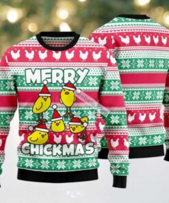 Merry Chickmas Ugly Christmas Sweater Green Red Best