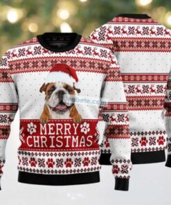 Merry Christmas Bulldog Dad Mom Ugly Christmas Sweater Family