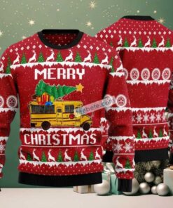 Merry Christmas Bus Bring Xmas Tree Ugly Christmas Sweater On Sale Merry Christmas Bus Bring Xmas Tree Ugly Christmas Sweater On Sale