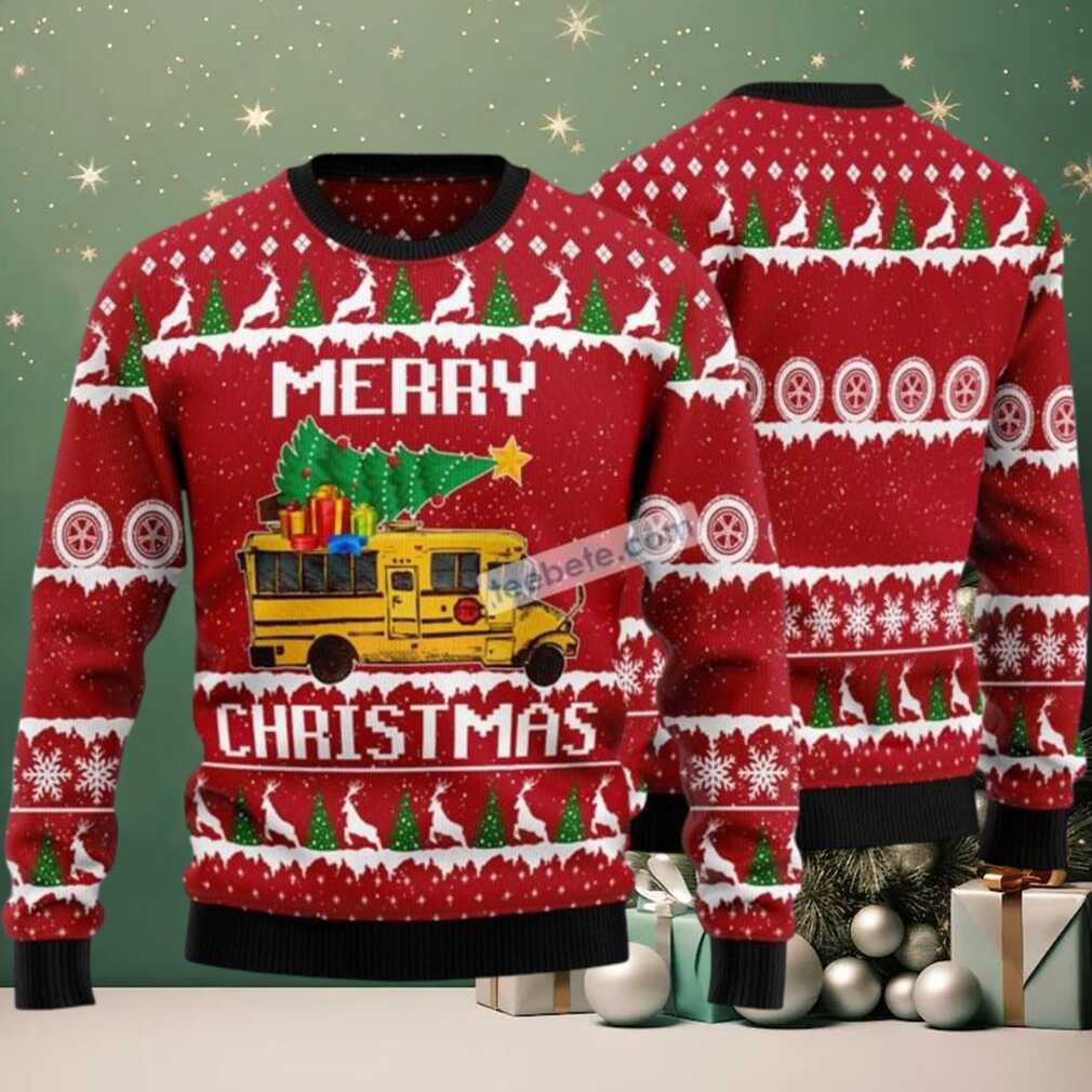 Merry Christmas Bus Bring Xmas Tree Ugly Christmas Sweater On Sale Merry Christmas Bus Bring Xmas Tree Ugly Christmas Sweater On Sale