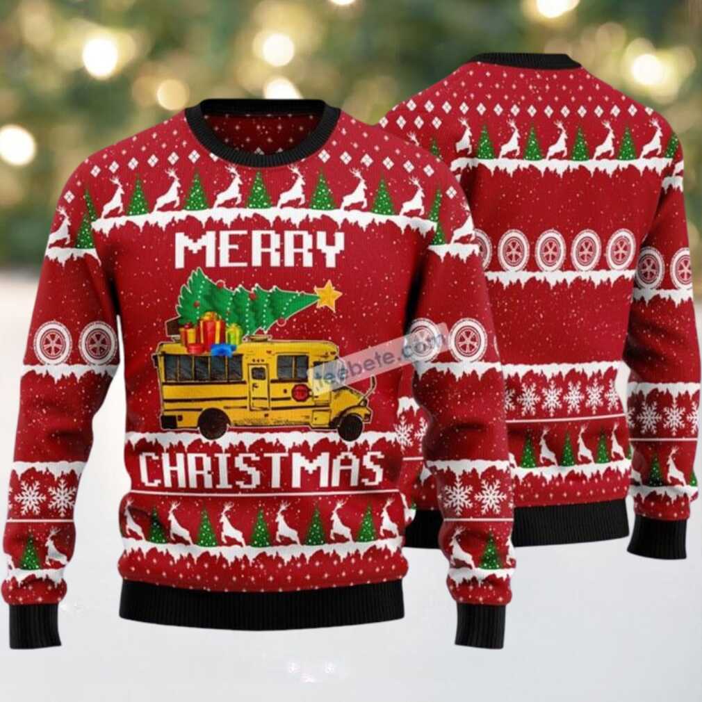 Merry Christmas Bus Bring Xmas Tree Ugly Christmas Sweater On Sale Merry Christmas Bus Bring Xmas Tree Ugly Christmas Sweater On Sale