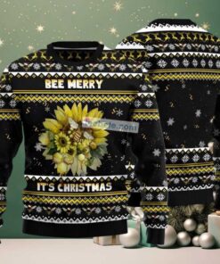 Merry Christmas Hardworking Bee Ugly Christmas Sweater Black Cute Merry Christmas Hardworking Bee Ugly Christmas Sweater Black Cute