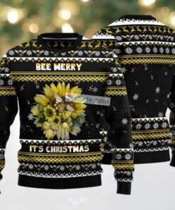 Merry Christmas Hardworking Bee Ugly Christmas Sweater Black Cute