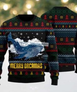 Merry Christmas Orcas Killer Whale Ugly Christmas Sweater Black Matching