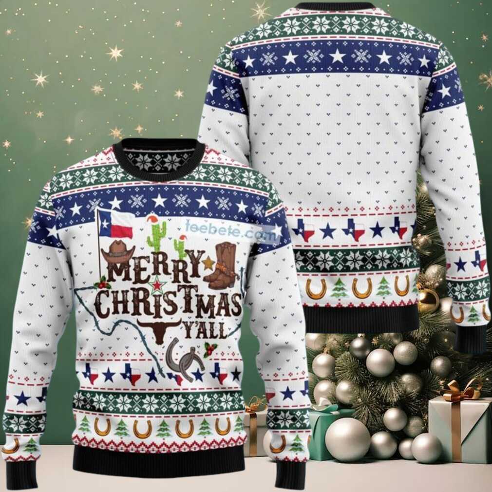 Merry Christmas Yall Texas Cowboys Ugly Christmas Sweater Vacation Merry Christmas Yall Texas Cowboys Ugly Christmas Sweater Vacation