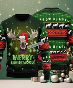Merry Christmoose Reindeer Face Ugly Christmas Sweater Green Vintage Merry Christmoose Reindeer Face Ugly Christmas Sweater Green Vintage