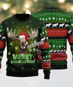 Merry Christmoose Reindeer Face Ugly Christmas Sweater Green Vintage