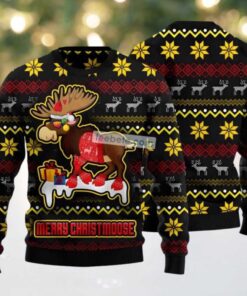Merry Christmoose Reindeer Ugly Christmas Sweater Black Friends