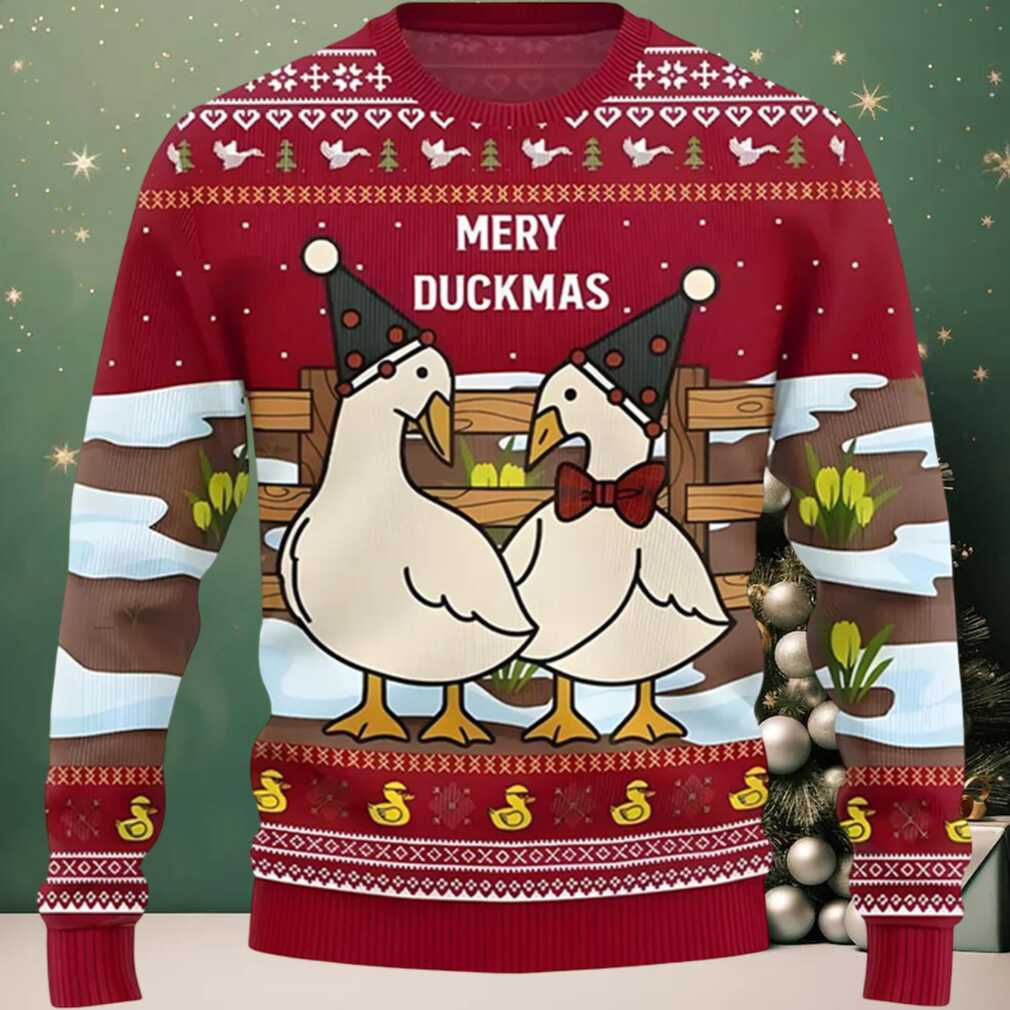 Merry Duckmas Ugly Christmas Sweater, hoodie, sweater, long sleeve and tank top Merry Duckmas Ugly Christmas Sweater Front