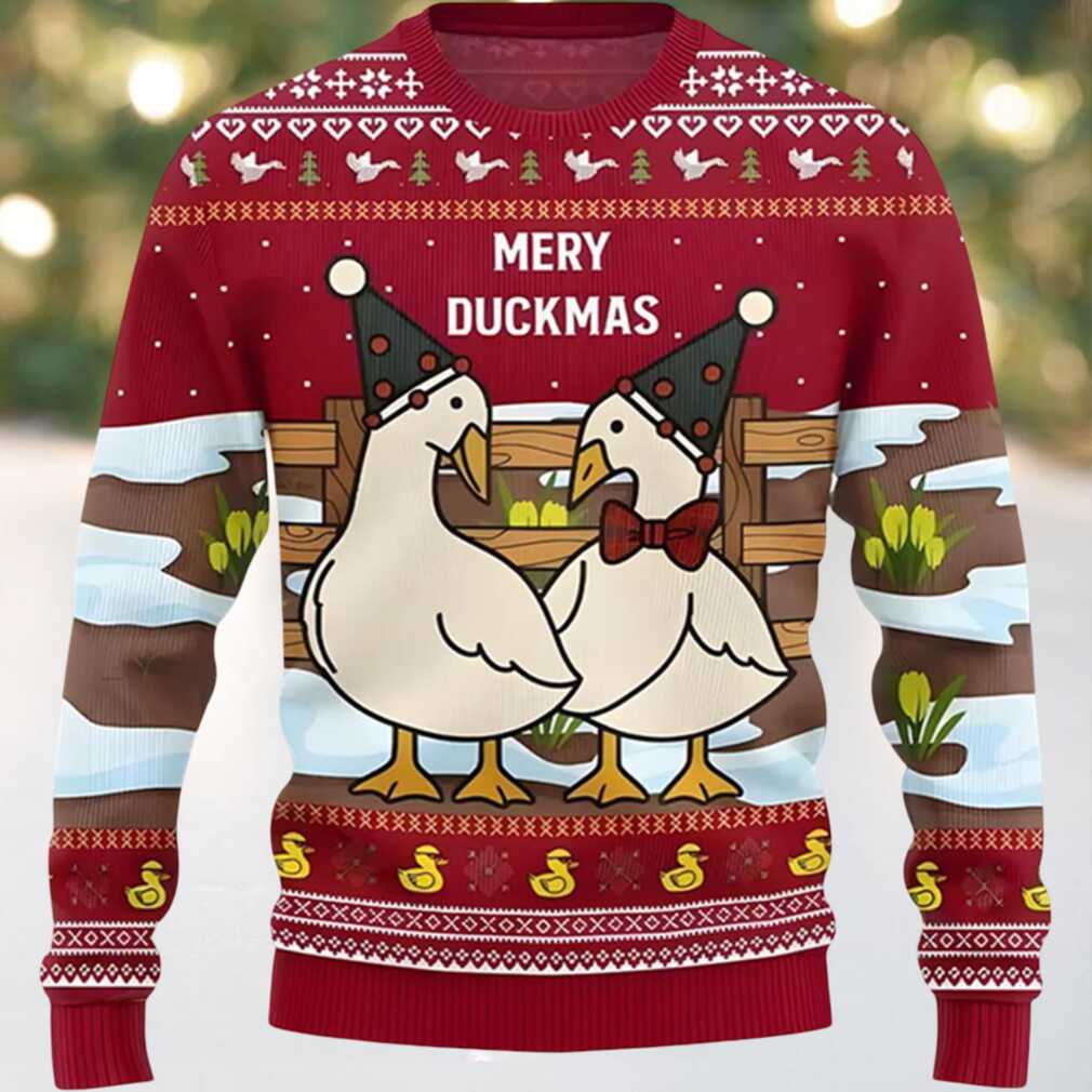Merry Duckmas Ugly Christmas Sweater, hoodie, sweater, long sleeve and tank top Merry Duckmas Ugly Christmas Sweater Back