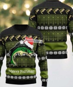 Merry Fishmas Fish Ugly Christmas Sweater Green Big And Tall