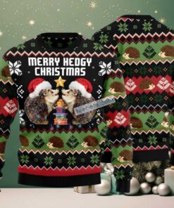 Merry Hedgy Couple Love Ugly Christmas Sweater Black Naughty