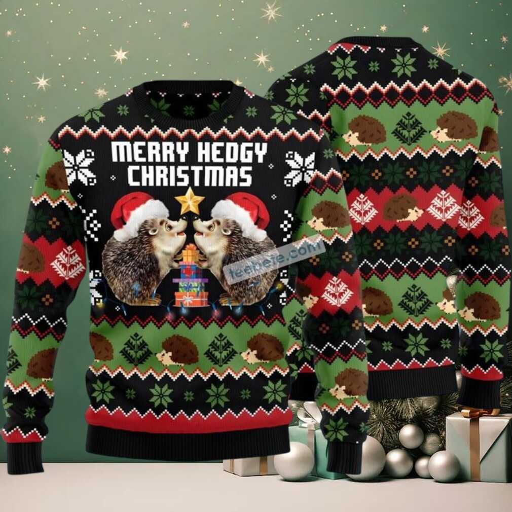 Merry Hedgy Couple Love Ugly Christmas Sweater Black Naughty Merry Hedgy Couple Love Ugly Christmas Sweater Black Naughty