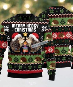 Merry Hedgy Couple Love Ugly Christmas Sweater Black Naughty, hoodie, sweater, long sleeve and tank top Merry Hedgy Couple Love Ugly Christmas Sweater Black Naughty