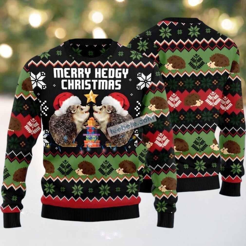 Merry Hedgy Couple Love Ugly Christmas Sweater Black Naughty Merry Hedgy Couple Love Ugly Christmas Sweater Black Naughty