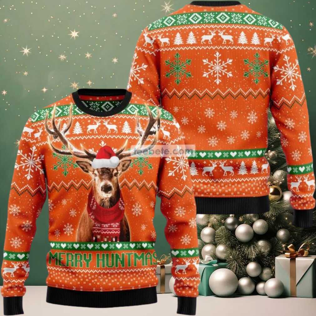 Merry Huntmas Reindeer Scarf Ugly Christmas Sweater Cute Merry Huntmas Reindeer Scarf Ugly Christmas Sweater Cute