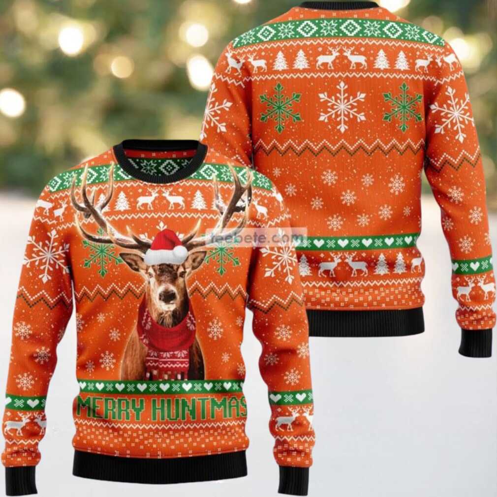 Merry Huntmas Reindeer Scarf Ugly Christmas Sweater Cute Merry Huntmas Reindeer Scarf Ugly Christmas Sweater Cute