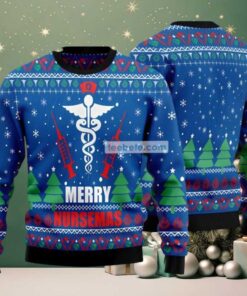 Merry Nursemas Symbol Ugly Christmas Sweater Blue Family Merry Nursemas Symbol Ugly Christmas Sweater Blue Family