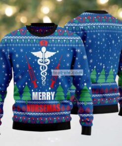 Merry Nursemas Symbol Ugly Christmas Sweater Blue Family