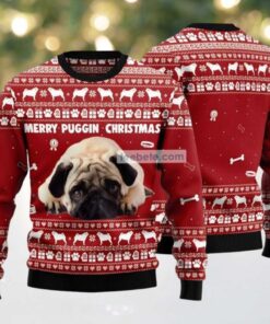 Merry Puggin Face Ugly Christmas Sweater Red Ugliest