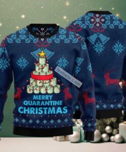Merry Quarantine Christmas Tree Ugly Christmas Sweater Blue Friends