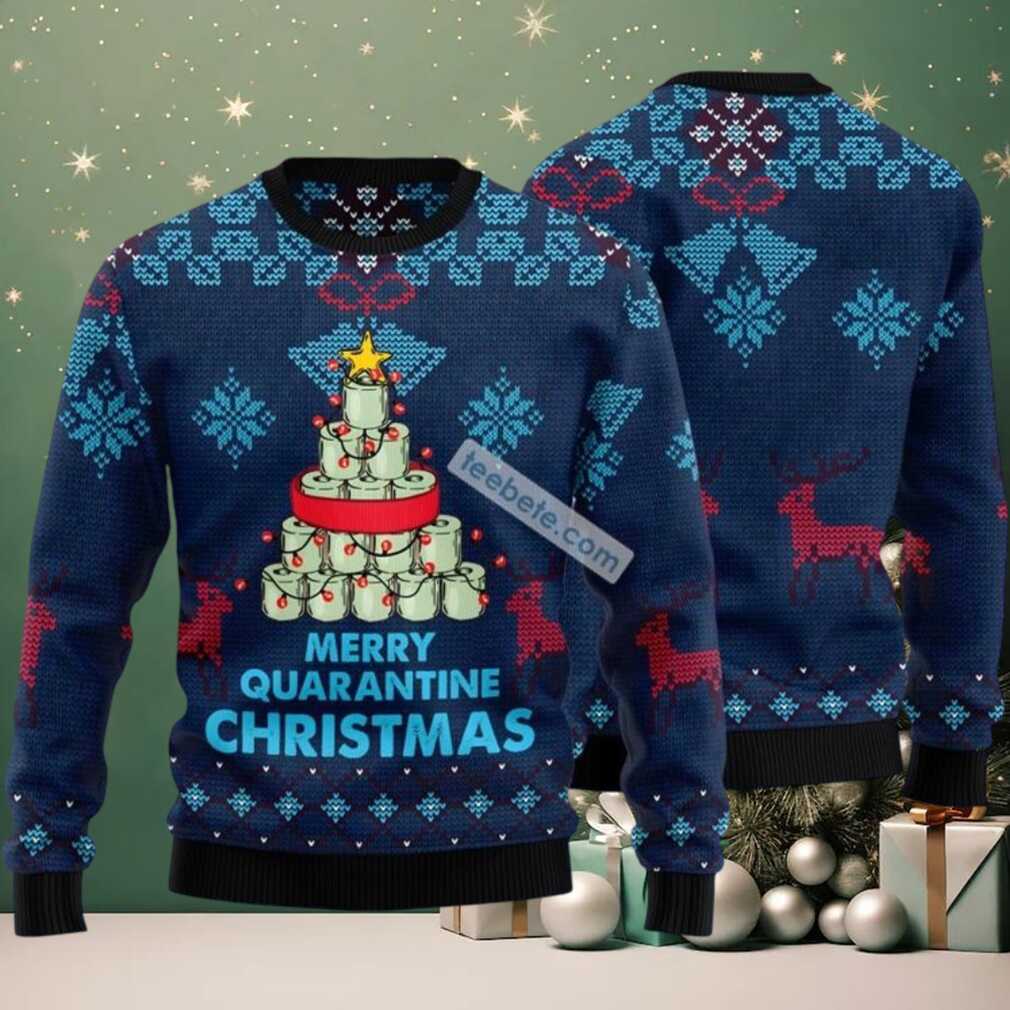 Merry Quarantine Christmas Tree Ugly Christmas Sweater Blue Friends, hoodie, sweater, long sleeve and tank top Merry Quarantine Christmas Tree Ugly Christmas Sweater Blue Friends
