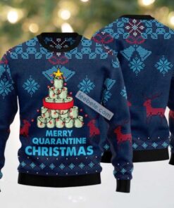 Merry Quarantine Christmas Tree Ugly Christmas Sweater Blue Friends, hoodie, sweater, long sleeve and tank top Merry Quarantine Christmas Tree Ugly Christmas Sweater Blue Friends