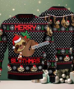 Merry Slothmas Ugly Sweater Black Merry Slothmas Ugly Sweater Black