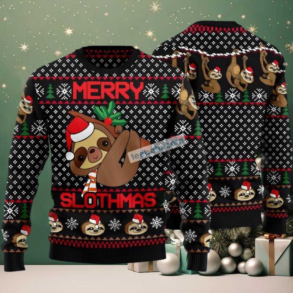 Merry Slothmas Ugly Sweater Black Merry Slothmas Ugly Sweater Black