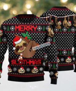 Merry Slothmas Ugly Sweater Black