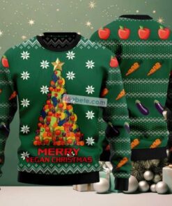 Merry Vegan Christmas Tree Ugly Christmas Sweatshirt For Men Green