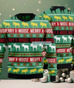 Merry X Moose Ugly Christmas Sweater Green Womens Merry X Moose Ugly Christmas Sweater Green Womens